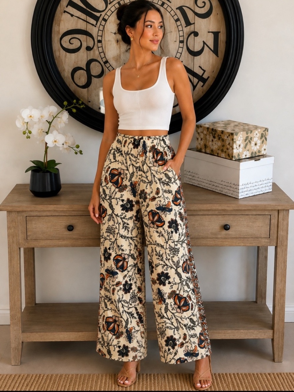Philosophy Multicolor Boho Botanical Floral Print Palazzo Pull an Pants